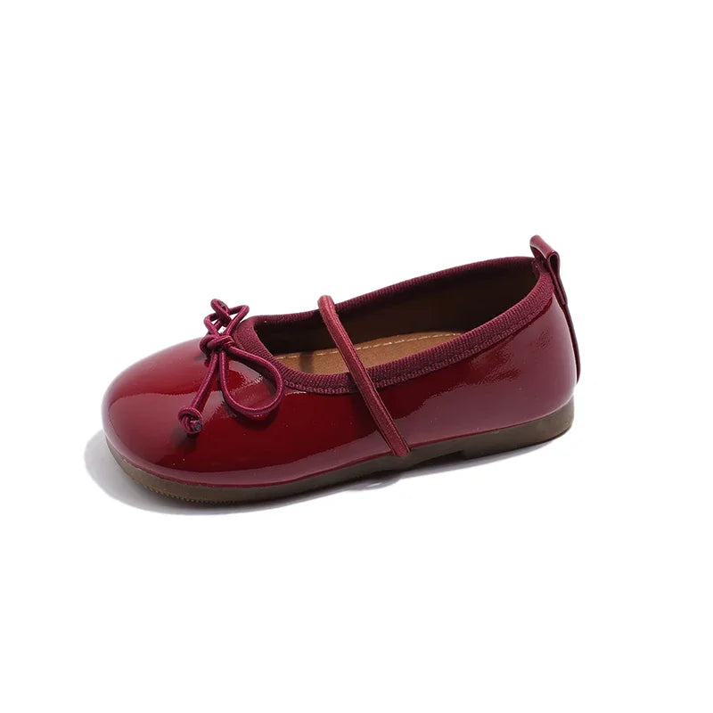 Round Toe Patent Leather Ballet Flats For Baby Girl Classic Bowknot Elastic Band Ballerina Shoes Toddler Kid Soft  Dress Zapatos