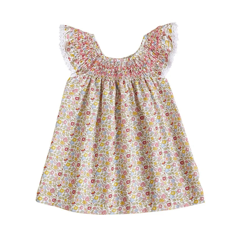 Småbørn Baby Pige Sommer Outfit Blomster Flæse Kjole Ærmeløse Kjoler Tunika Kjole Piger Solkjole Casual Kjole