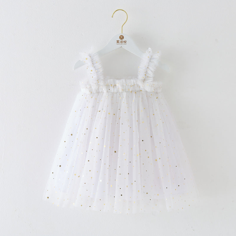 Lindo vestido de princesa de tul para niñas de Navidad, vestido de lentejuelas con estrellas para niñas pequeñas