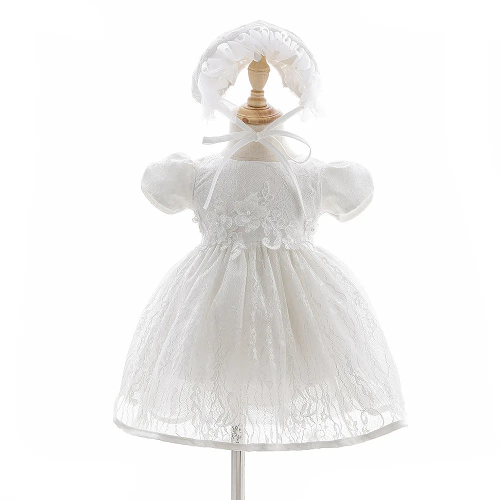Vestido de encaje blanco para niña, vestido de bautizo para bebé, ropa de princesa para niña, ropa de fiesta para niña con capota
