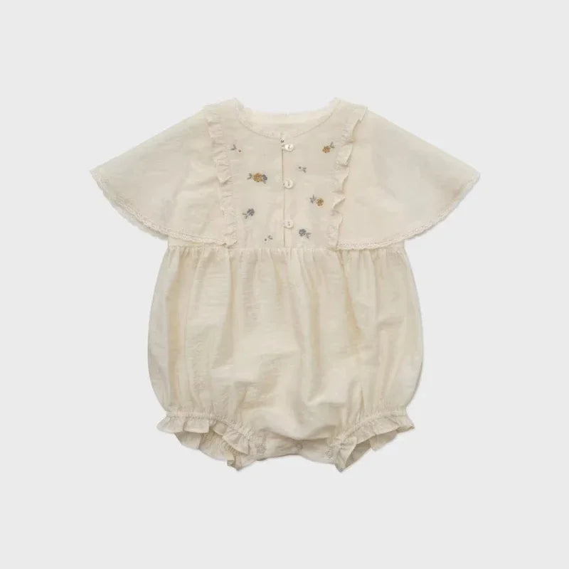 Bombachos de verano para bebé, bordado, cuellos con encaje o broderie. Estampados delicadas flores. Monos de algodón estilo Pastoral para bebé