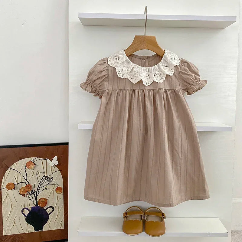 Vestido de verano para niñas de 2 a 6 años, con cuello de encaje, de princesa, de algodón