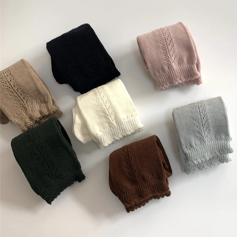 1 par de calcetines 100% de algodón hasta la rodilla para niños y niñas, calcetines largos calados transpirables de malla de algodón para primavera y otoño