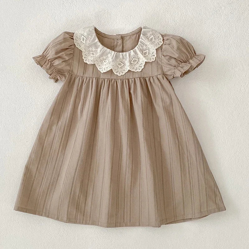 Vestido de verano para niñas de 2 a 6 años, con cuello de encaje, de princesa, de algodón