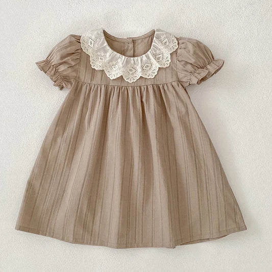 Vestido de verano para niñas de 2 a 6 años, con cuello de encaje, de princesa, de algodón