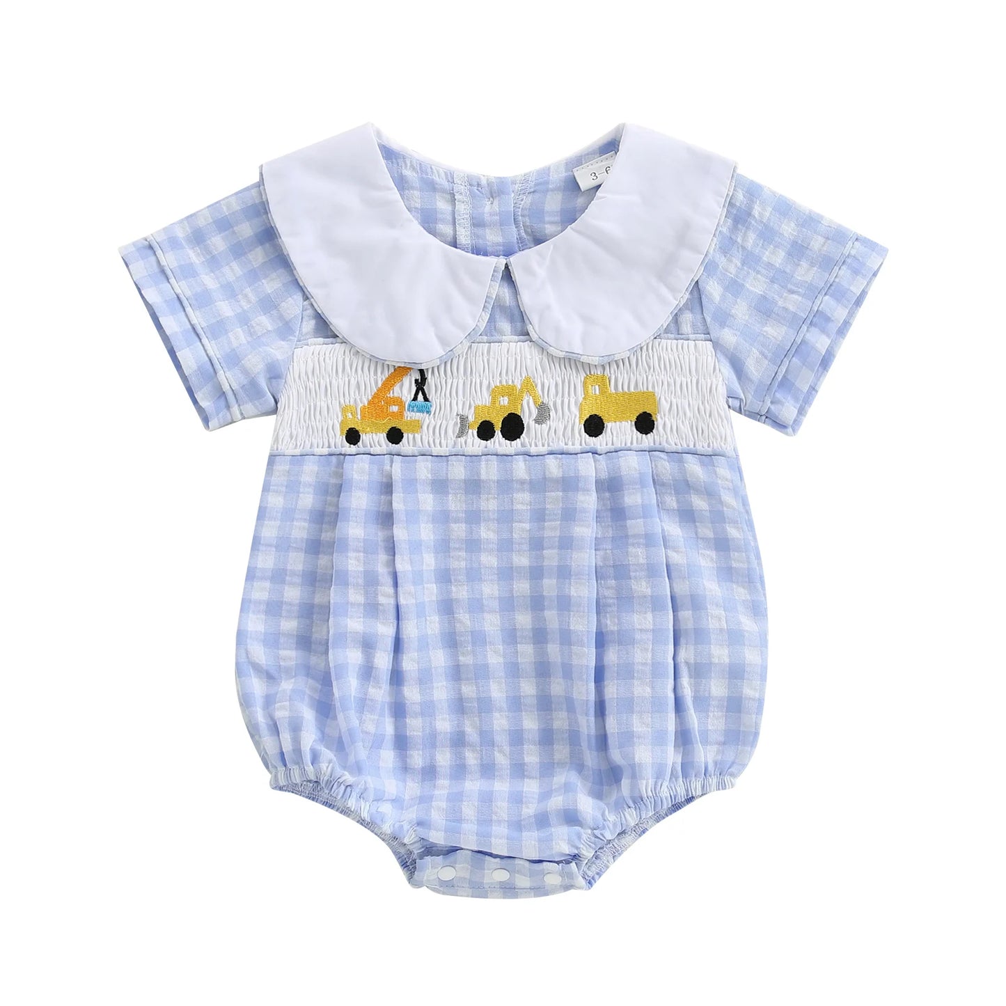 Pelele de verano para bebés, niños y niñas, mono informal con estampado a cuadros y cuello de muñeca bordado para recién nacidos, camisetas bonitas para bebés