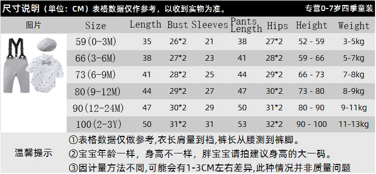 Conjuntos de 4 piezas de ropa de otoño o primavera para recién nacidos, mono de algodón de manga larga para caballero, pantalones, suspensores y boina, para bebés y niños