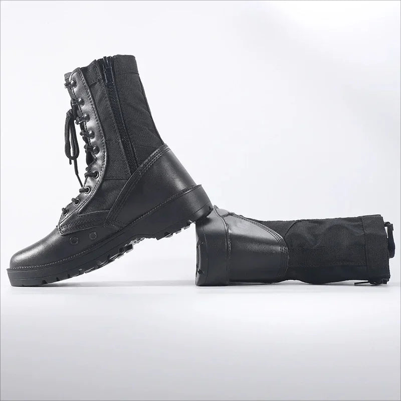 Botas tácticas de desierto de cuero para hombre, botas de combate para exteriores, ligeras, antideslizantes, para senderismo, botas altas, zapatos de trabajo