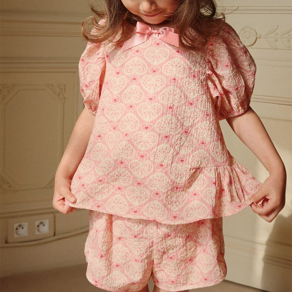 Hermosos vestidos y conjuntos estido Pastoral para niñas, Vestidos con lazo de verano para niñas