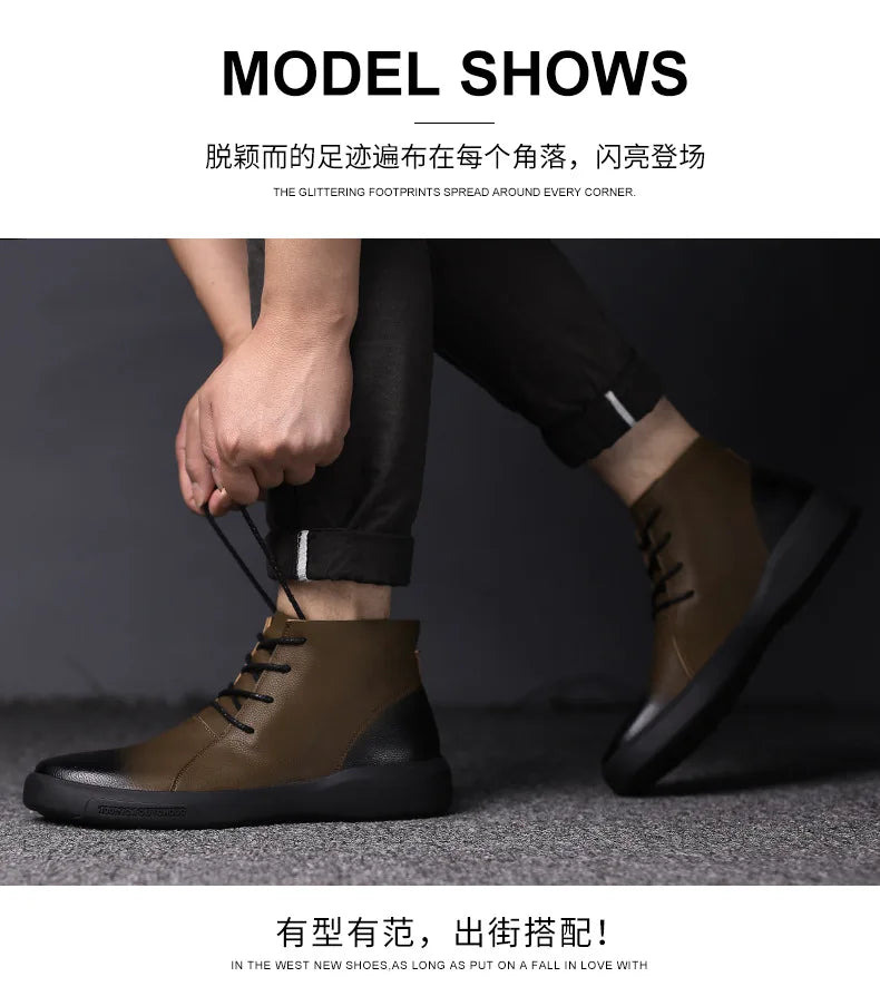 Genuine Leather Men Boots Retro Motorcycle Boots for Men Chelsea Boots Warm Men Ankle Boots Working Casual Boot Zapatos Hombre