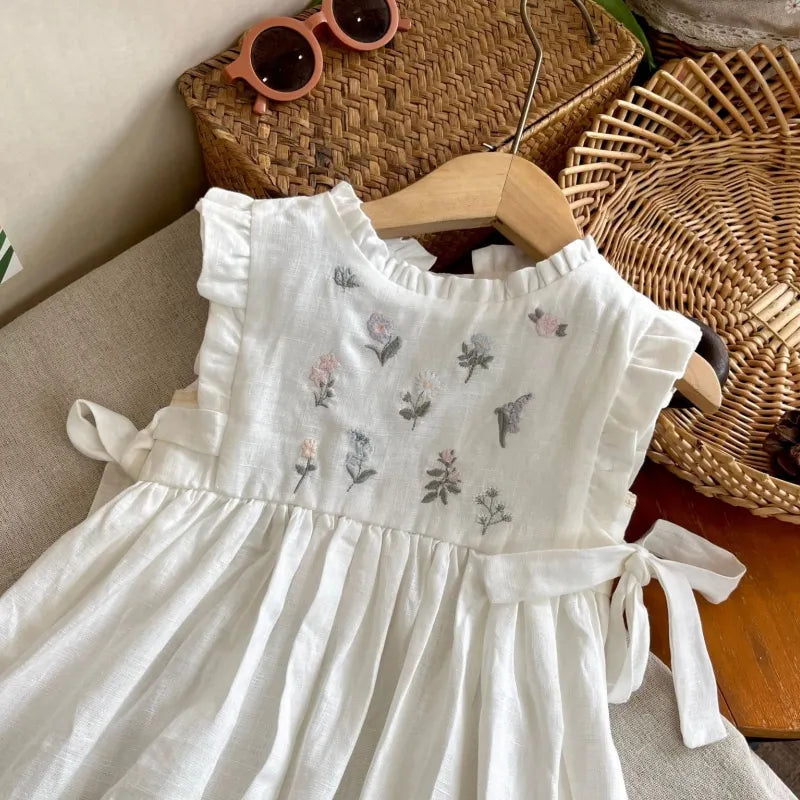 Hermoso vestido de algodón bordado para niña, vestido de verano para bebé niña de 1 a 10 años, con volantes en mangas