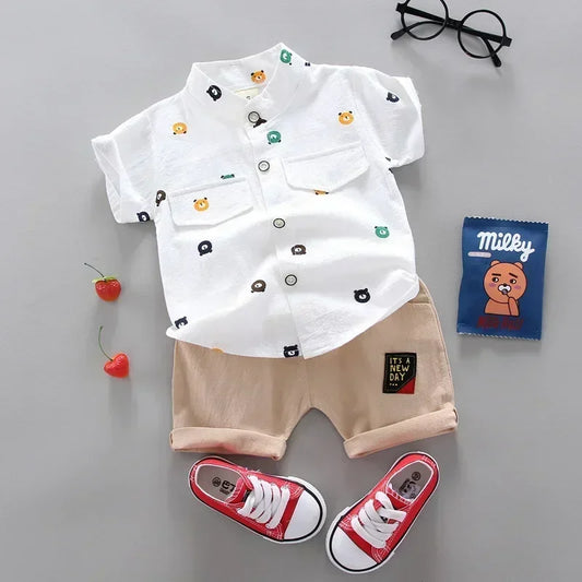 Ropa informal de verano, conjunto para bebé niño, top y pantalones cortos, 2 piezas, conjunto de ropa para bebé, ropa para niños