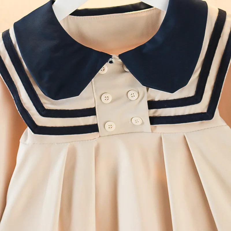 Hermoso vestido clásico de primavera y otoño para bebé y niñas pequeñas, ropa moda española con cuello tipo marinero, vestido de algodón de manga larga para bebé niña