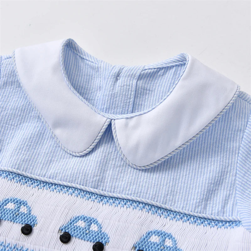 Bombacho bordado con punto smock para bebé y niño pequeño, cuello Peter Pan estilo ropa de boutique española