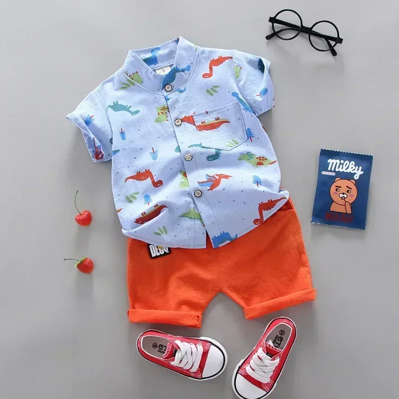 Ropa informal de verano, conjunto para bebé niño, top y pantalones cortos, 2 piezas, conjunto de ropa para bebé, ropa para niños