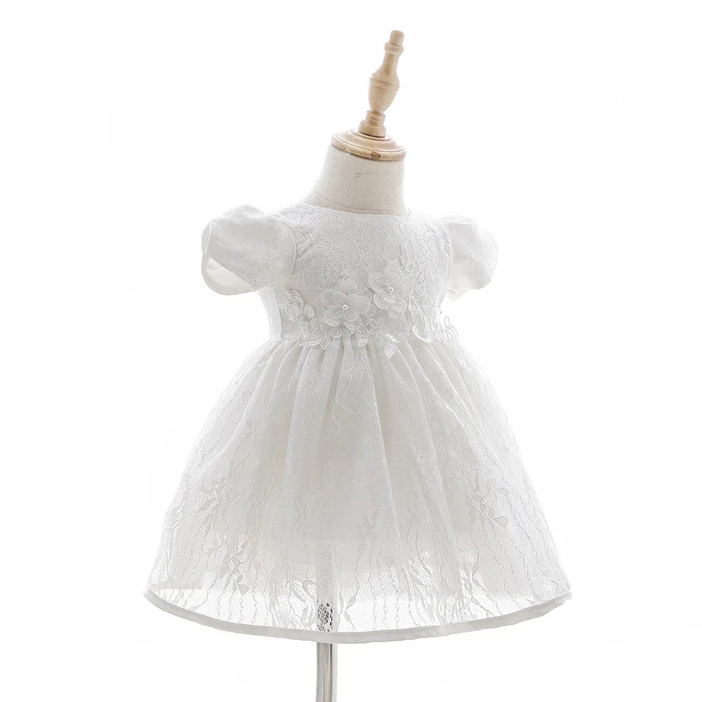 Vestido de encaje blanco para niña, vestido de bautizo para bebé, ropa de princesa para niña, ropa de fiesta para niña con capota