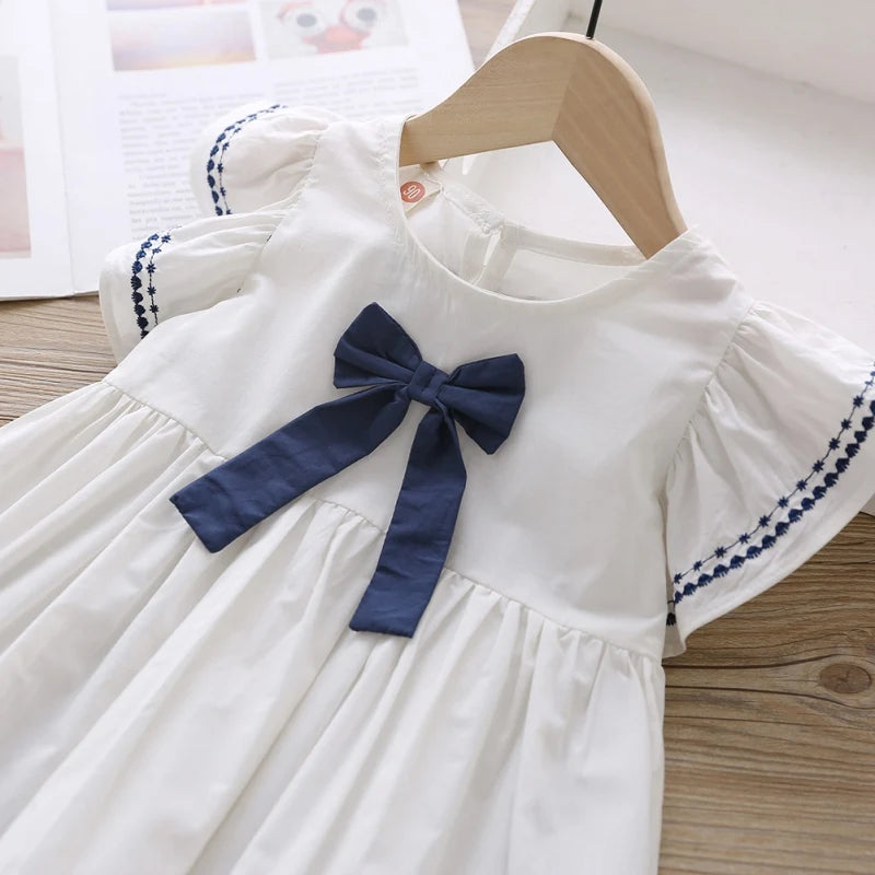 Vestido de verano para niñas, de algodón, con lazo y mangas en volantes