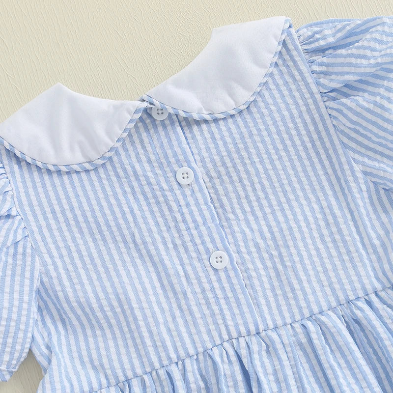 1-7T traje de velero para niña pequeña, vestidos ahumados, vestido con cuello de muñeca, ropa bonita de verano para niñas pequeñas