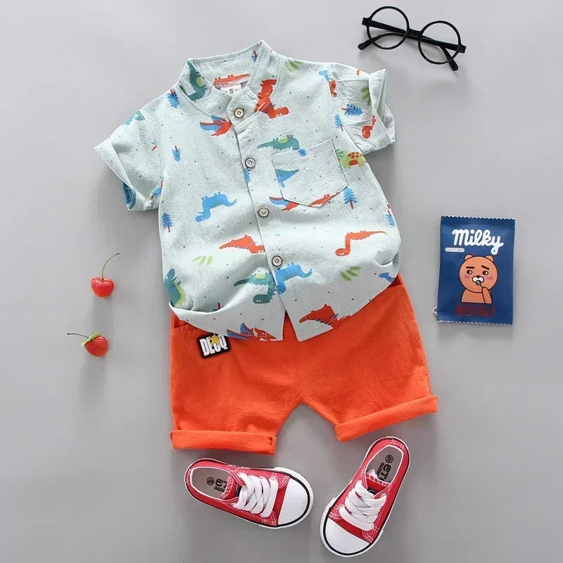 Ropa informal de verano, conjunto para bebé niño, top y pantalones cortos, 2 piezas, conjunto de ropa para bebé, ropa para niños