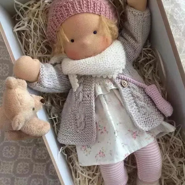 Muñeca Waldorf hecha a mano muñeca suave y rellena   regalo Kawaii de Navidad para niños