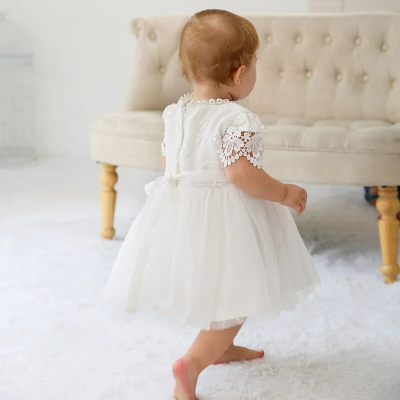 Vestido de Bautizo para bebé niña, vestidos de encaje blanco para boda, 0, 3, 6, 12, 18 y 24 meses