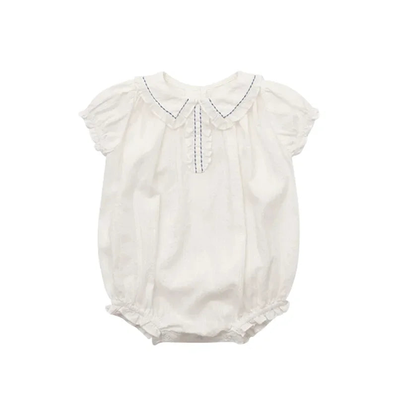 Bombachos de verano para bebé, bordado, cuellos con encaje o broderie. Estampados delicadas flores. Monos de algodón estilo Pastoral para bebé