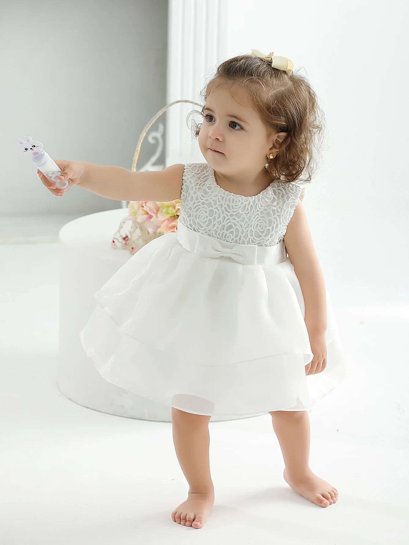 Vestido de bautizo para bebé niña, Vestido de fiesta para bebé niña, formal, encaje grisáceo, Vestido para boda.