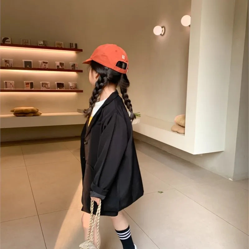Chaqueta de traje de moda para niña pequeña, abrigo formal holgado de color sólido para primavera y otoño, ropa de bebé de 2 a 12 años