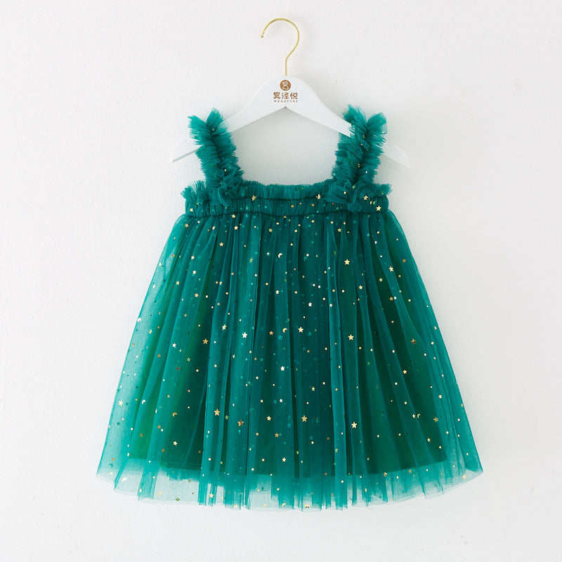 Lindo vestido de princesa de tul para niñas de Navidad, vestido de lentejuelas con estrellas para niñas pequeñas