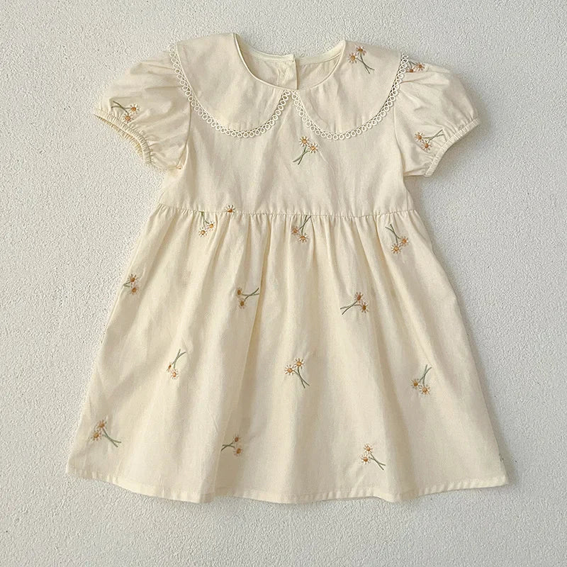 Vestido de verano para niñas de 2 a 6 años, con cuello de encaje, de princesa, de algodón