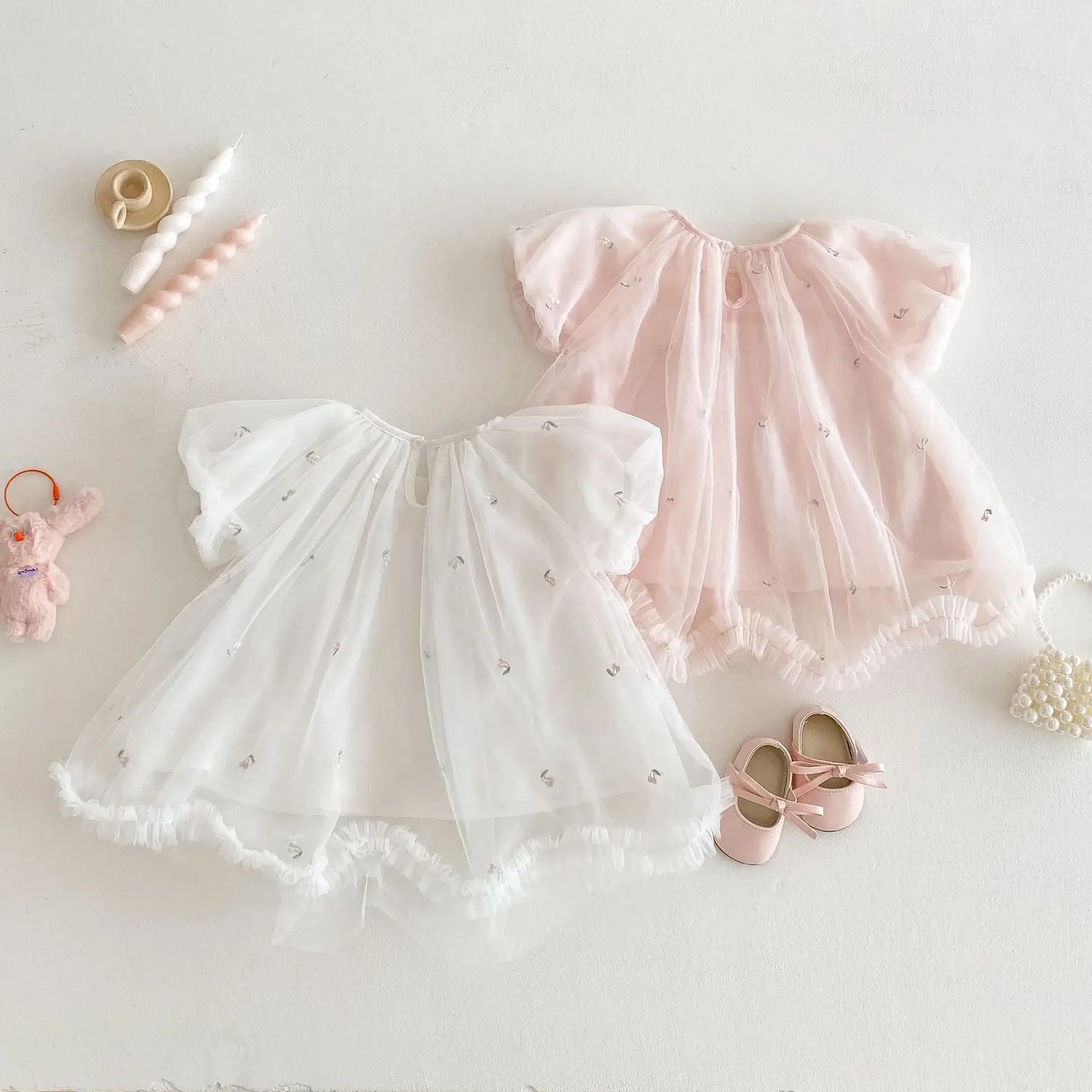Delicado vestido de princesa, vestido de Tul Bordado Exquisitamente, outfit de Verano para Bebés y Niñas de 0 a 5 Años, para Fiestas, Vestido de Bautizo, Bodas y Cumpleaños