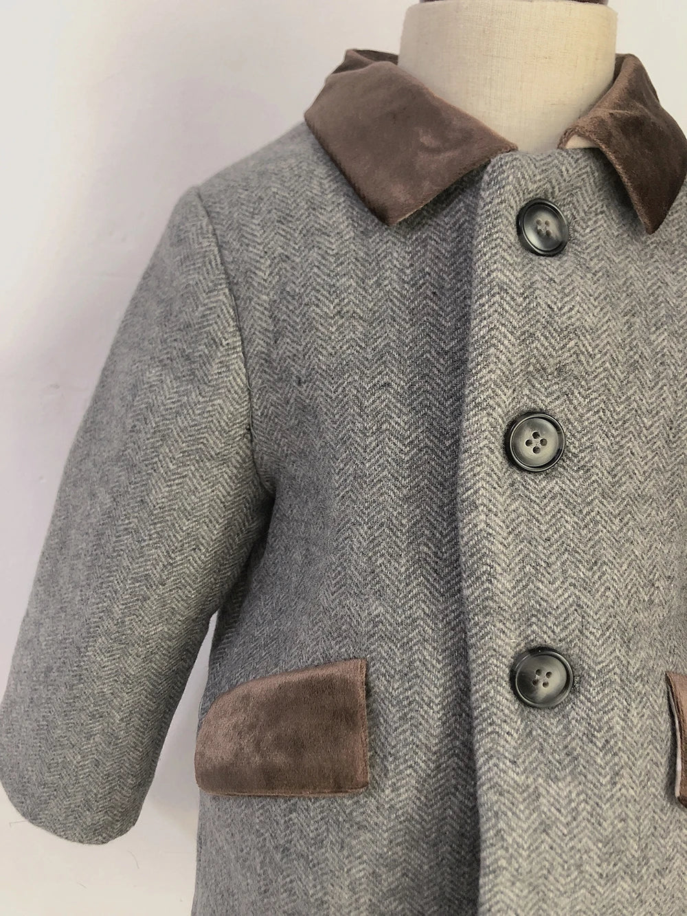 Abrigo de lana gris con estampado de espiga para niño, abrigo de invierno de boutique, Chaqueta acolchada cálida estilo británico