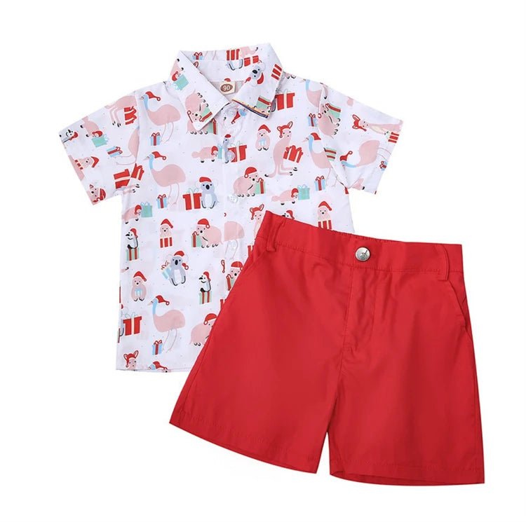 Conjuntos de ropa para niños, camisa y pantalones cortos de Navidad, pantalones cortos de verano, 2 piezas, trajes de Papá Noel para Navidad