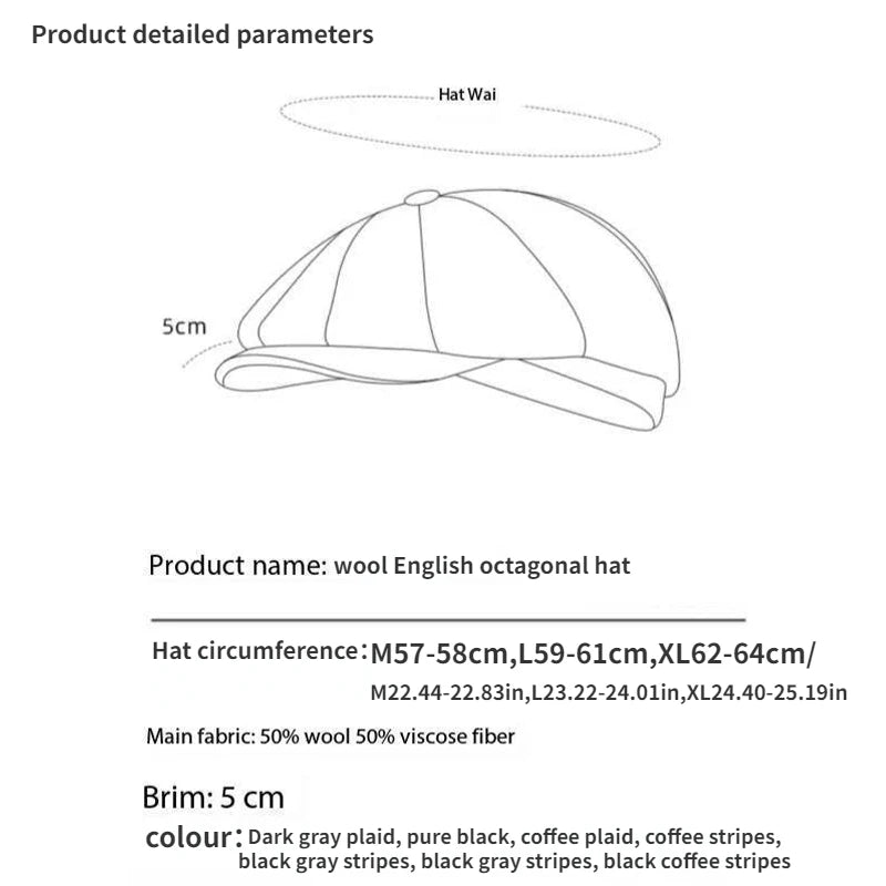 Boina octogonal de estilo europeo y americano para hombres, boina de pintor casual, de lana de otoño e invierno, boina de vendedor de periódicos para adolescentes