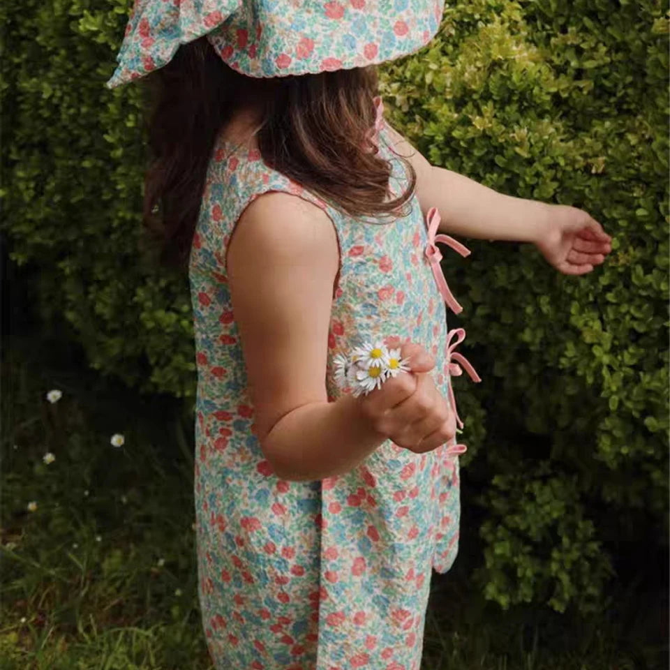 Hermosos vestidos y conjuntos estido Pastoral para niñas, Vestidos con lazo de verano para niñas