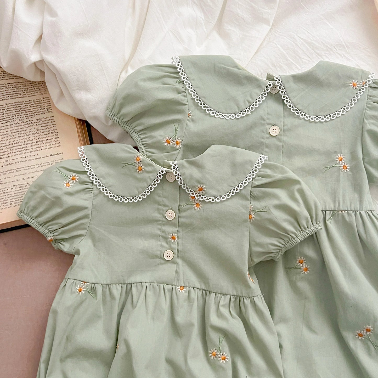 Sister Baby Girl Party Dress Summer Short Sleeved Cotton Embroidered Flowers Sister Dress Baby Girl Romper Kids Princess Dresses