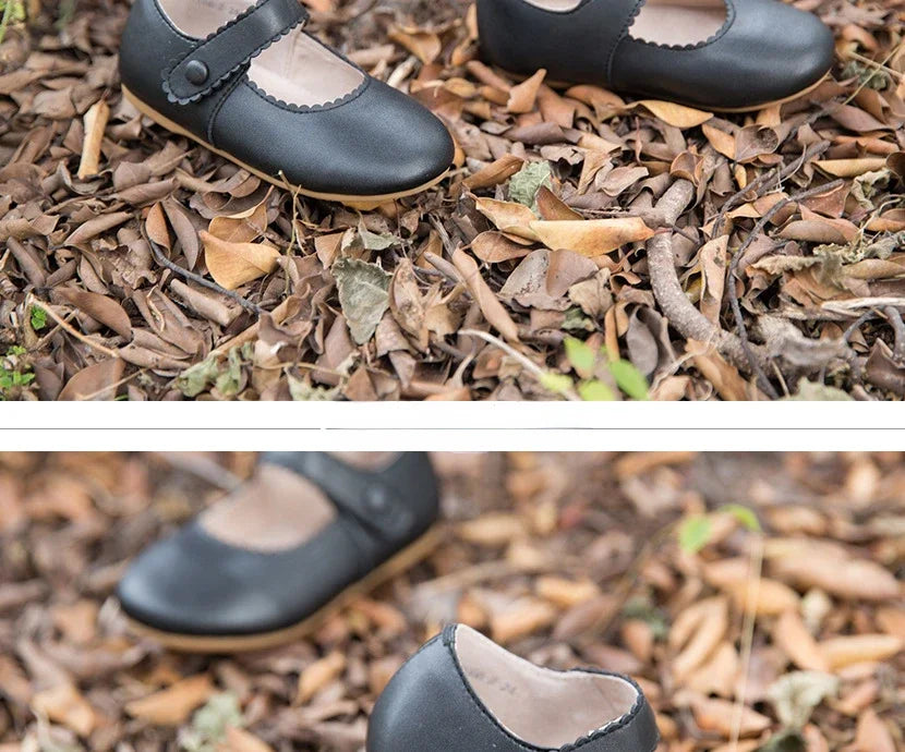 Zapatos de primavera planos retro Mary Jane para niñas pequeñas, de cuero de microfibra para caminar