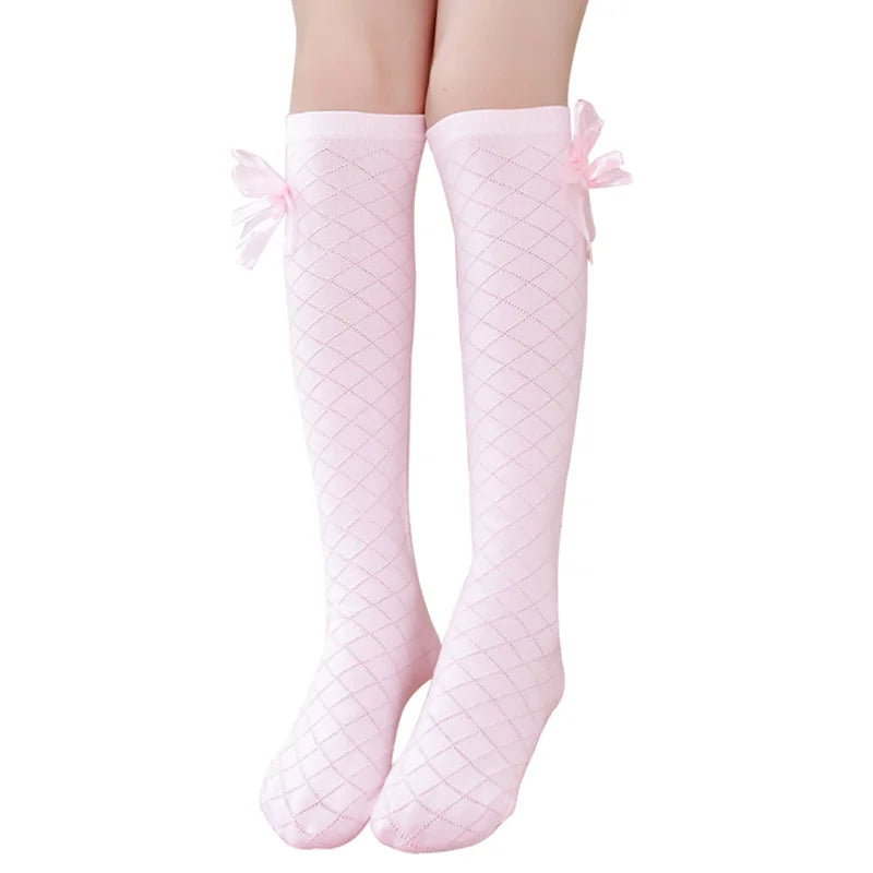 Calcetines hasta la rodilla para niñas, calcetines de Golf con lazo de algodón, calcetines largos de punto de tubo para bebés pequeños, princesas pequeñas, pantorrilla alta Popular