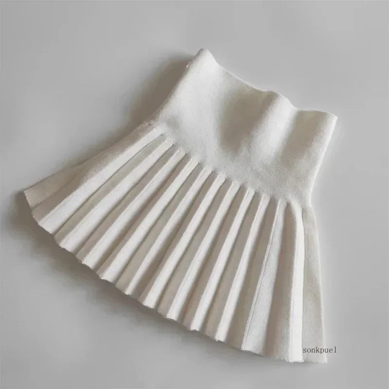 Falda de punto para niñas, Falda plisada escolar de cintura alta para chica adolescente, Otoño e Invierno