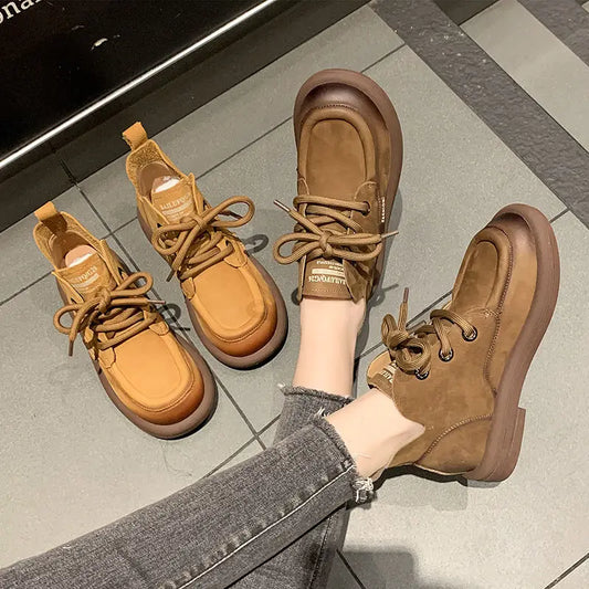 Bototos o botas cortas de cuero genuino para mujeres y adolescentes, estilo casual con cordones para mostrar tu propio estilo.