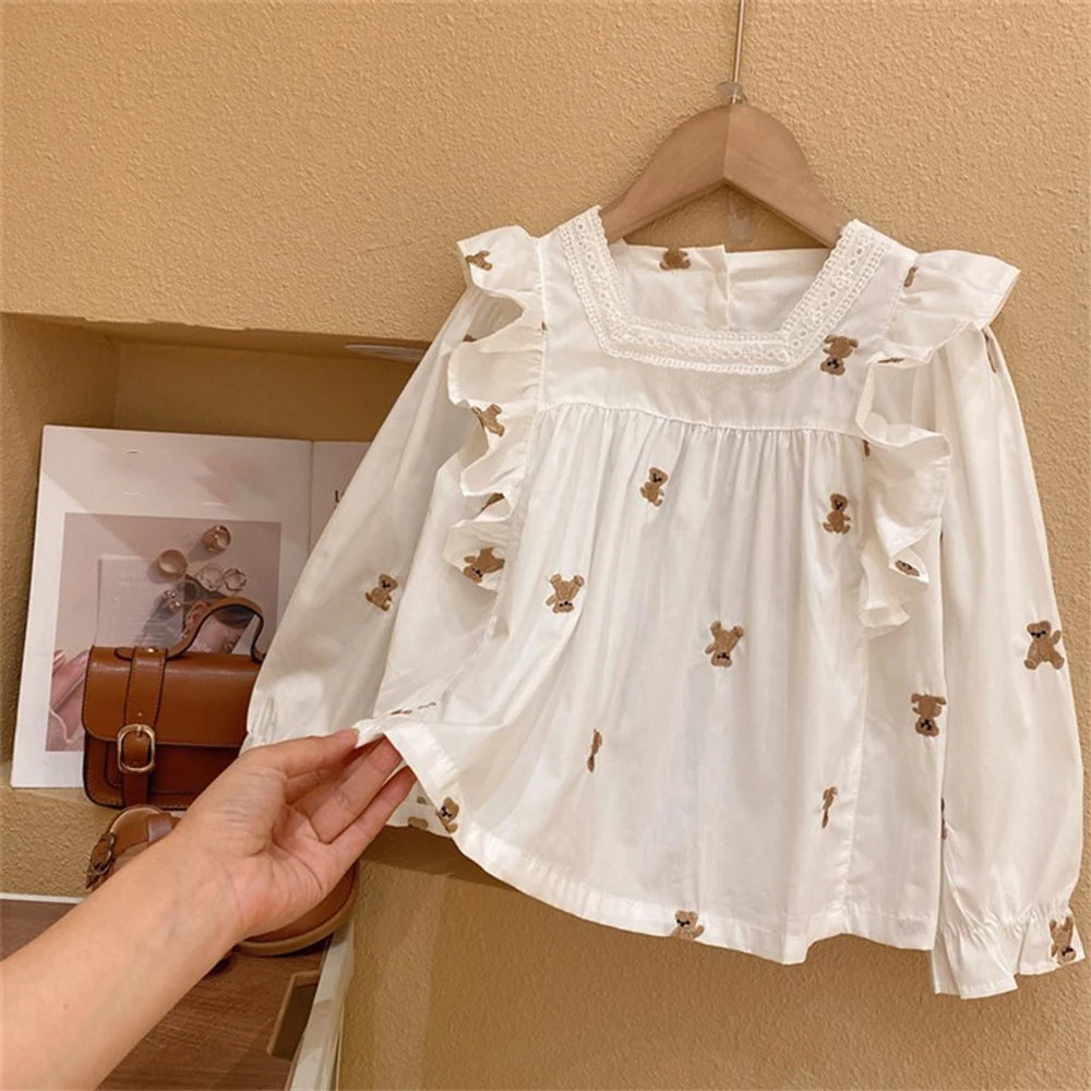 Conjunto de blusa y pantalón para niña, blusa de manga larga vintage y jeans para niña