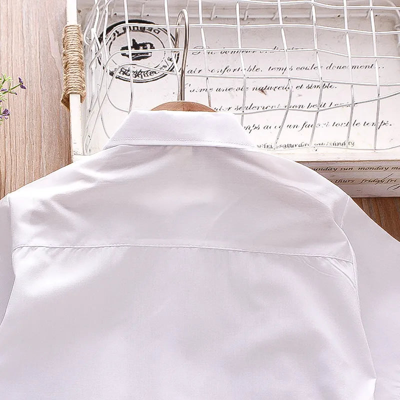 New Summer Boys Shirt Short Sleeve Button A Line Collar Simple White Shirt Light Pocket Decoration Casual