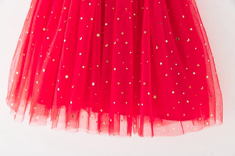 Lindo vestido de princesa de tul para niñas de Navidad, vestido de lentejuelas con estrellas para niñas pequeñas