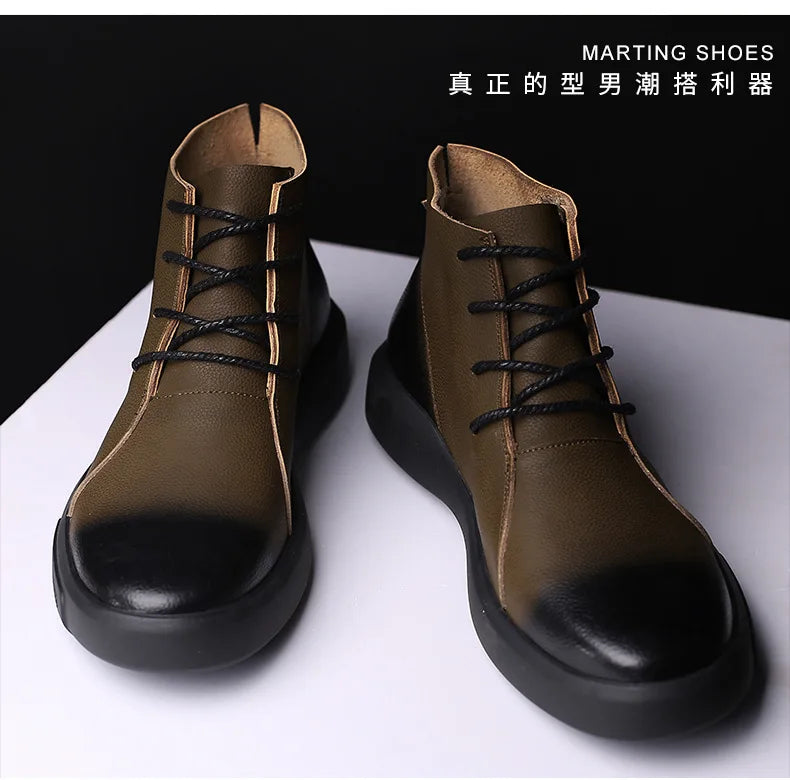 Genuine Leather Men Boots Retro Motorcycle Boots for Men Chelsea Boots Warm Men Ankle Boots Working Casual Boot Zapatos Hombre