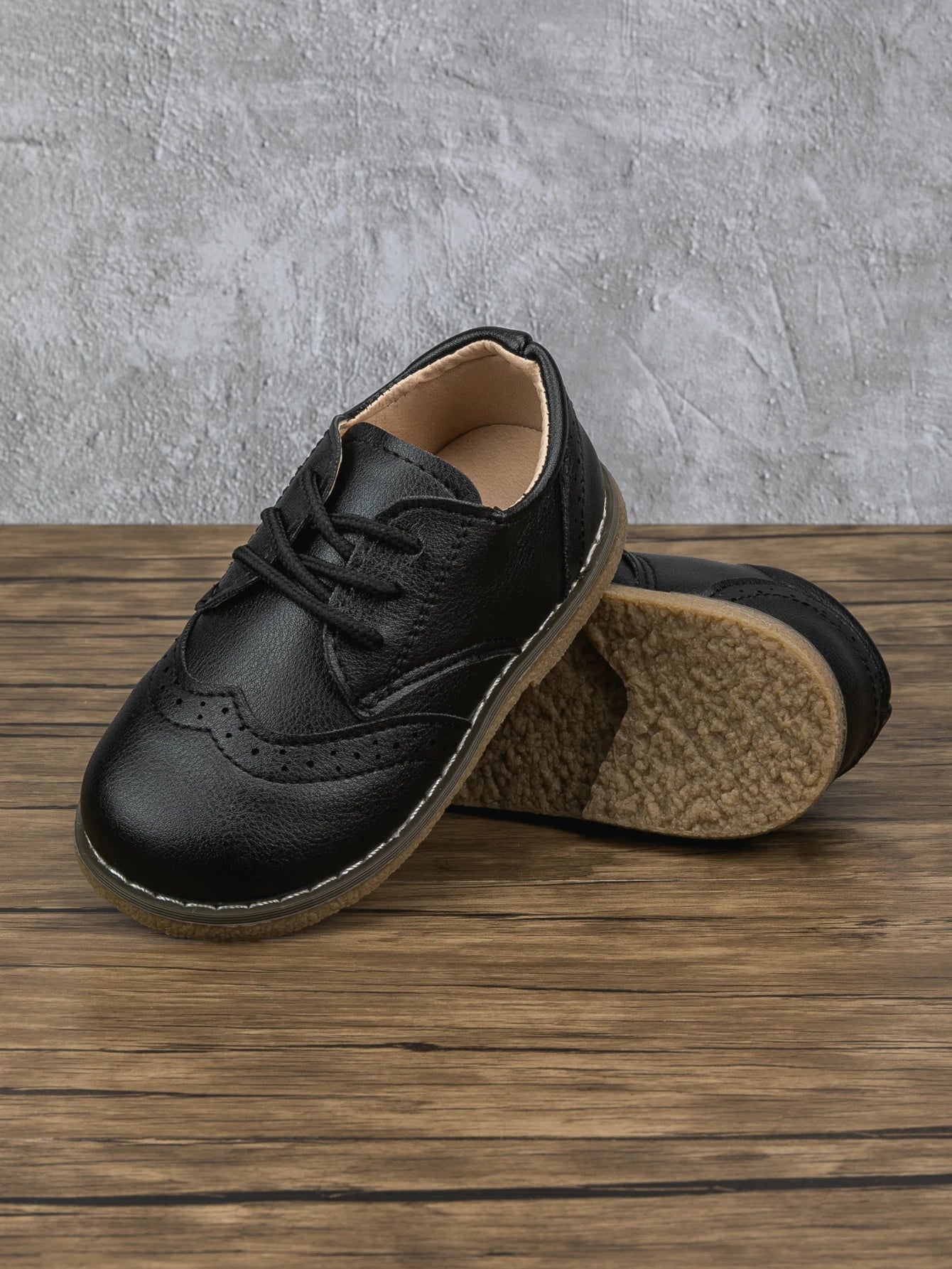 Zapatos tipo cuero para niños, casuales con cordones, zapatos versátiles antideslizantes impermeables para niños pequeños