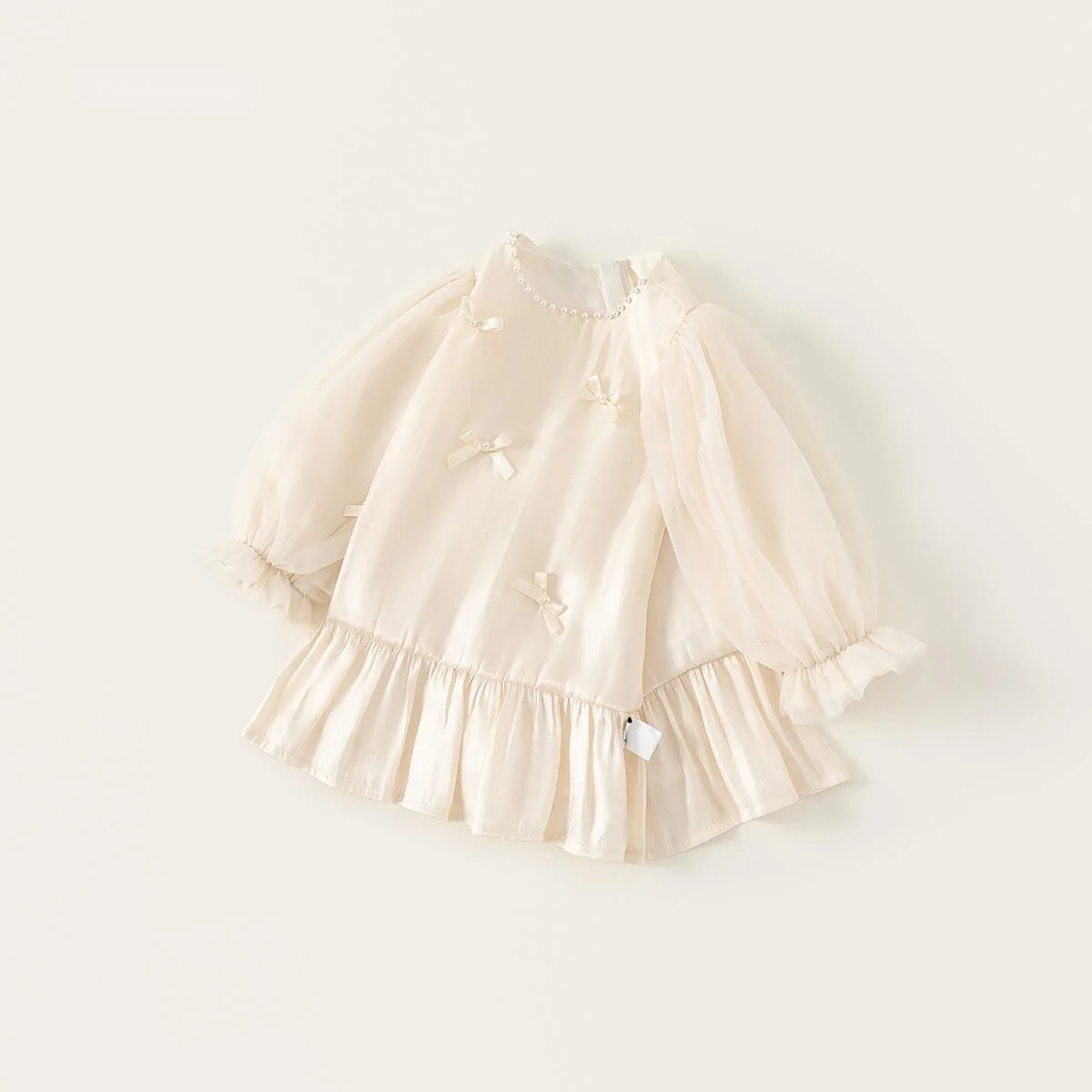 Vestidos de primavera y otoño para niñas de 1 a 10 años, con perlas y lazo, vestido de manga larga de princesa para niña, ropa estilo coreano para niñas pequeñas, vestido de Bautizo para bebé niña