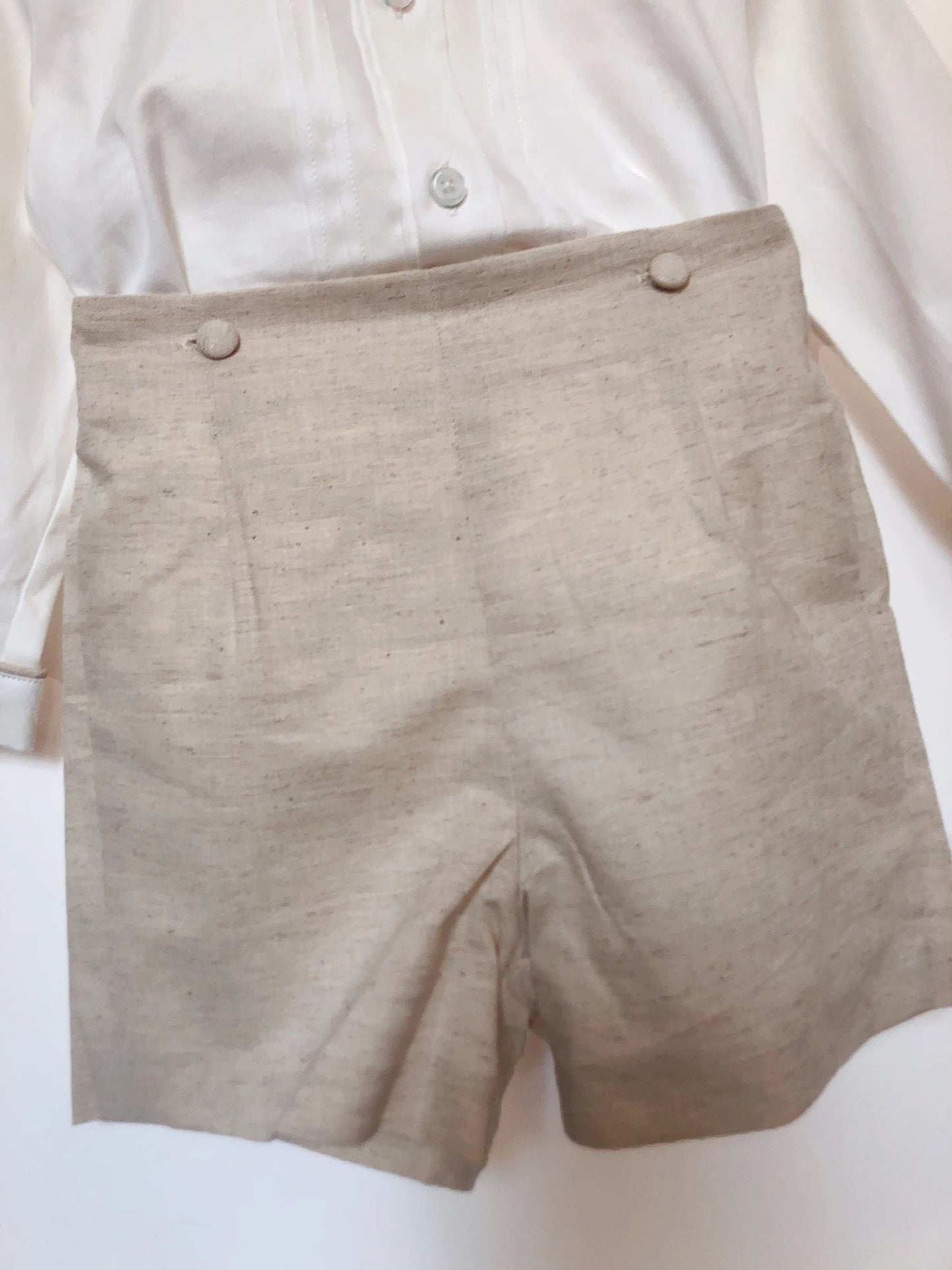 Conjunto de 2 piezas de ropa de boutique para niños, traje español de algodón y lino color caqui de manga larga, traje de bautizo y pajecito para niño