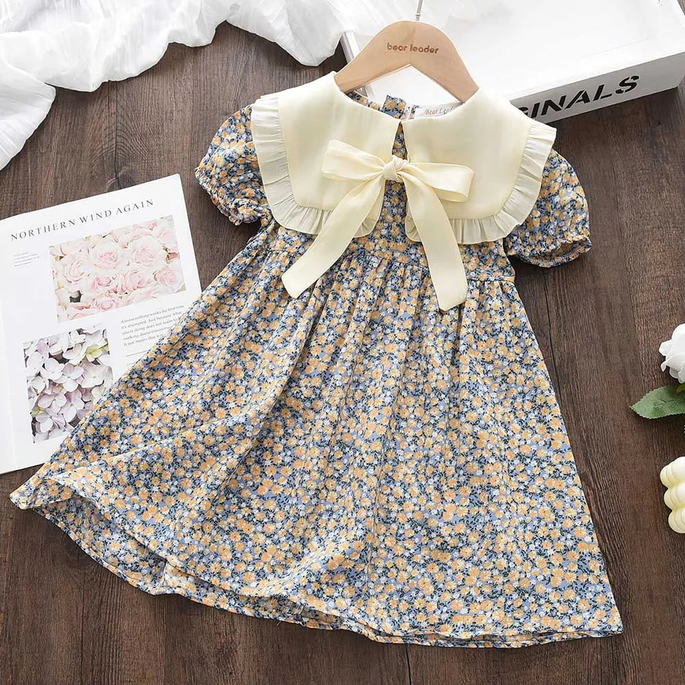 Vestido Boho de verano con bordado de flores para niñas, estilo retro, con mangas volantes, de princesa, ropa informal para niñas de 2 a 6 años