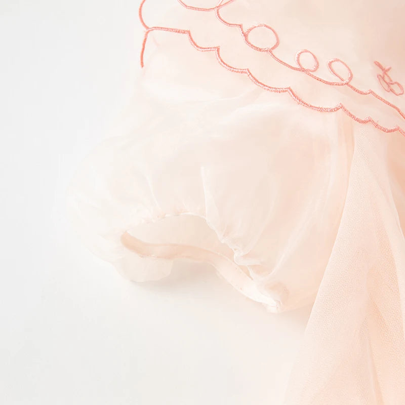 delicado vestido de princesa para niña, vestido de fiesta de verano con finas capas de tul y cuello bordado para tu niña, para que se sienta en las nubes