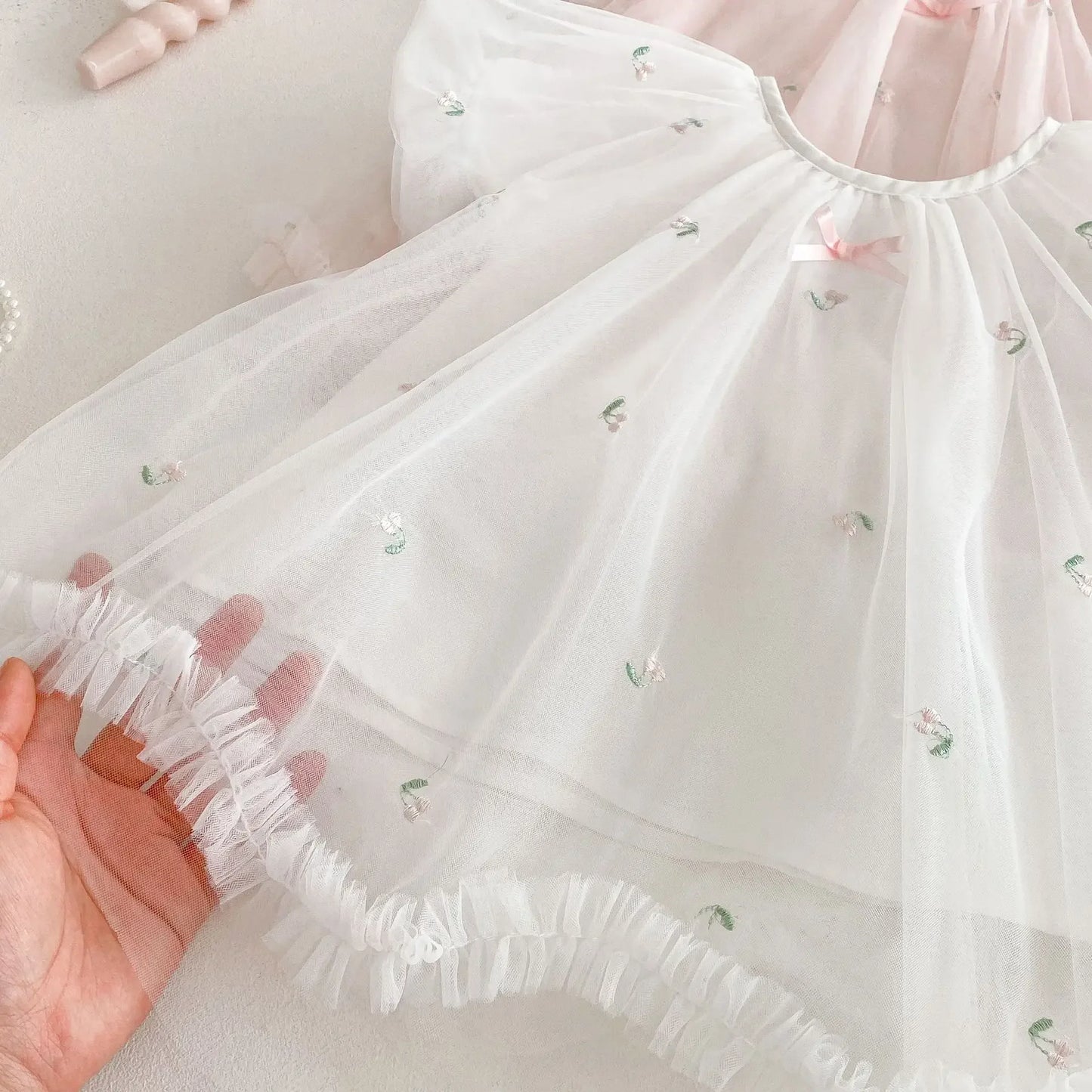 Delicado vestido de princesa, vestido de Tul Bordado Exquisitamente, outfit de Verano para Bebés y Niñas de 0 a 5 Años, para Fiestas, Vestido de Bautizo, Bodas y Cumpleaños